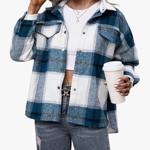 Jackets & Blazers - Women's Blue Plaid Jacket  stylish and warm with this chic blue plaid jacket. Pe